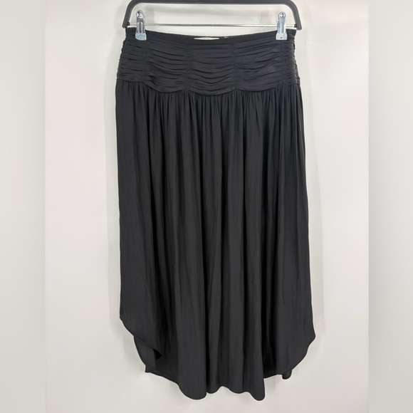 Ramy Brook Jessy Black Midi Shirred Asymmetrical Front Side Skirt Size 4 - Picture 2 of 15